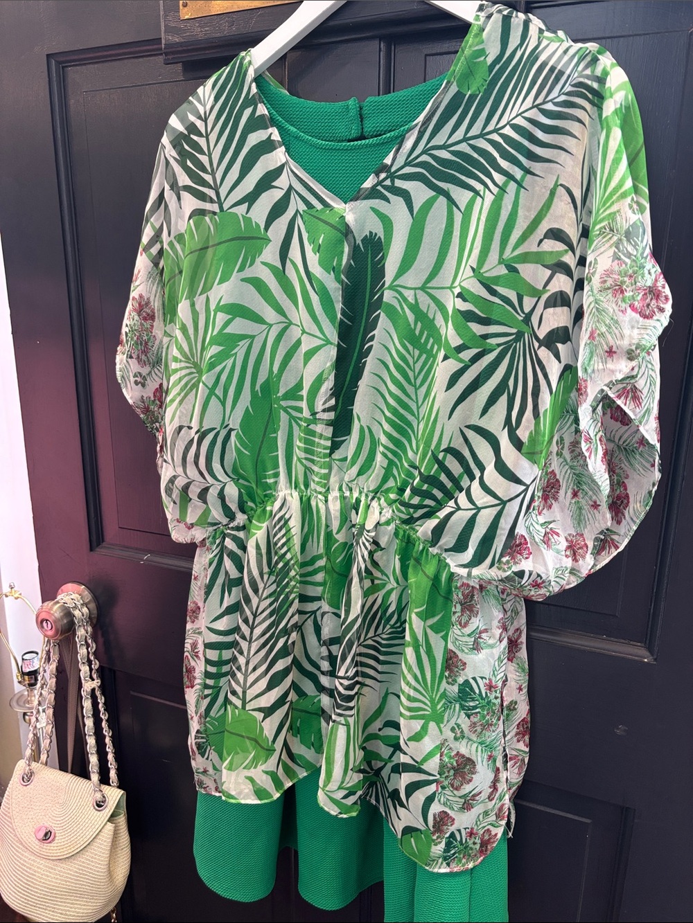 Westport Green and White Tropical Mini Dress